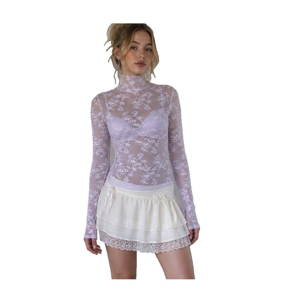 Y2K Sheer Lace Mesh Top‎ Small Coquette Fairy Pastel Balletcore Layering Lilac